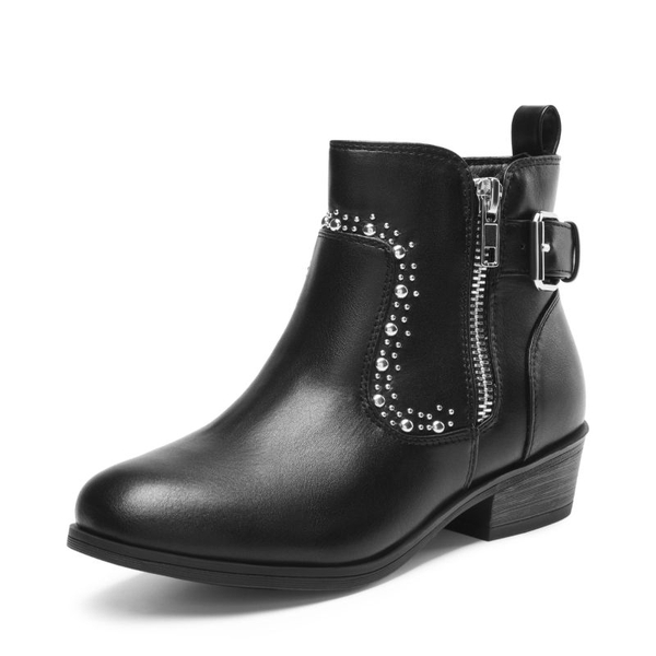 Girls Low Heel Zipper Ankle Boots - BLACK -  0